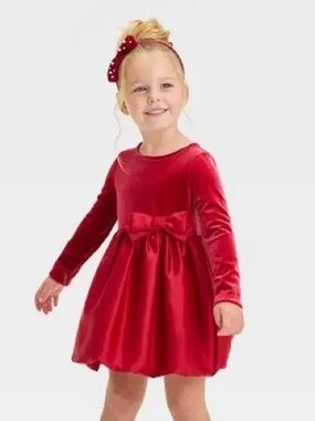 NWOT Target Cat & Jack Ruby Red Velour Bubble Dress 4T